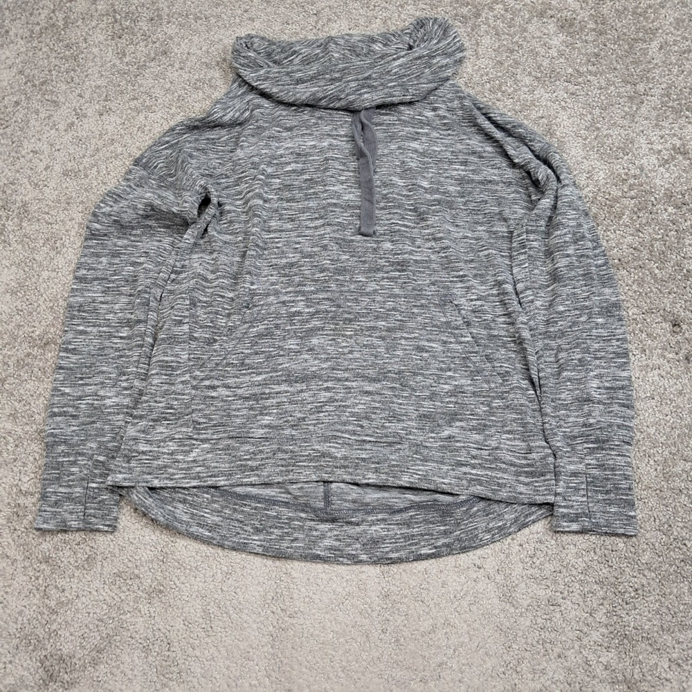 90 Degree by Reflex Womens Space Dye Cowl Neck Pullover Gray Thumbhole Large